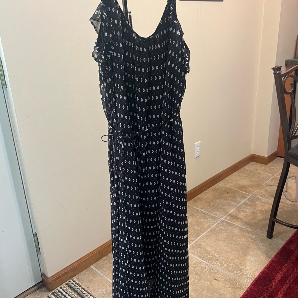Who What Wear Black Maxi Dress with White Dot Print
